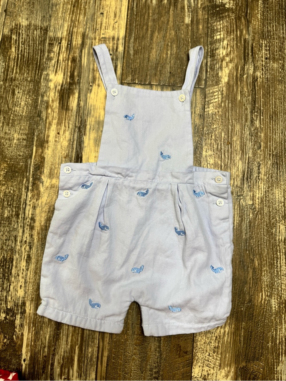 Light Blue Whale Embroidered Toddler Short Overalls